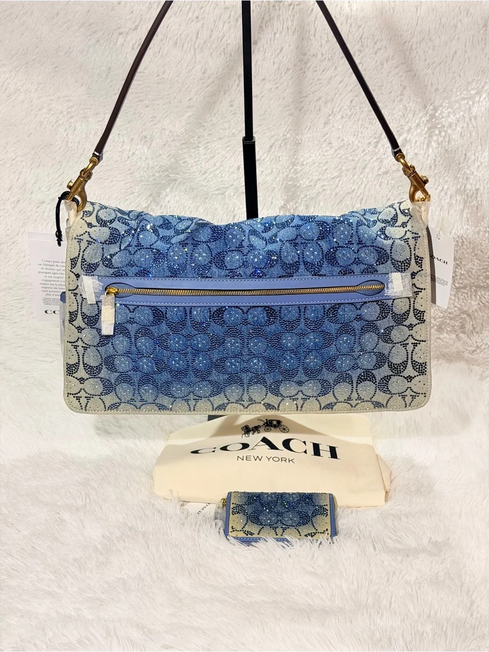 Coach Tabby 36 Crystal Signature Jacquard Denim  Bag+Crystal Denim card case NWT